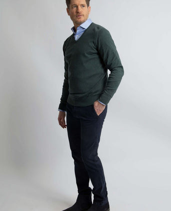 Steppin' Out trui cotton cashmere v-hals donkergroen | Regular-fit