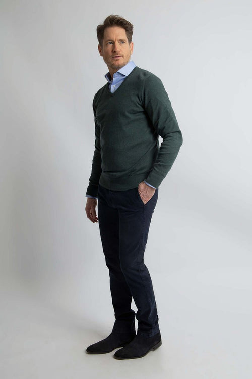 Steppin' Out trui cotton cashmere v-hals donkergroen | Regular-fit