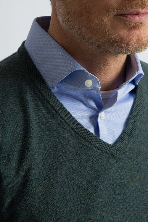 Steppin' Out trui cotton cashmere v-hals donkergroen | Regular-fit