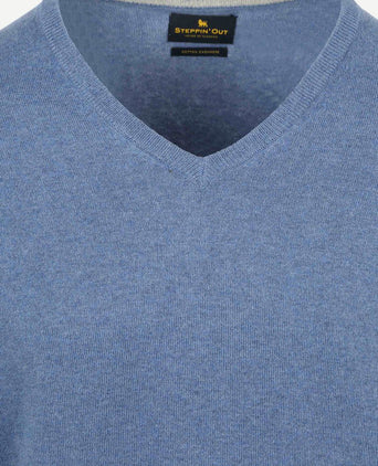 Trui cotton cashmere v-hals indigo blauw