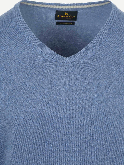 Trui cotton cashmere v-hals indigo blauw