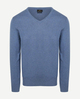 Trui cotton cashmere v-hals indigo blauw