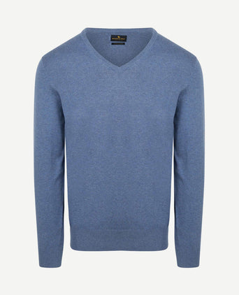 Trui cotton cashmere v-hals indigo blauw