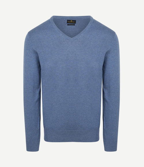 Trui cotton cashmere v-hals indigo blauw