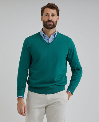 Steppin' Out trui cotton cashmere v-hals medium groen | Regular-fit