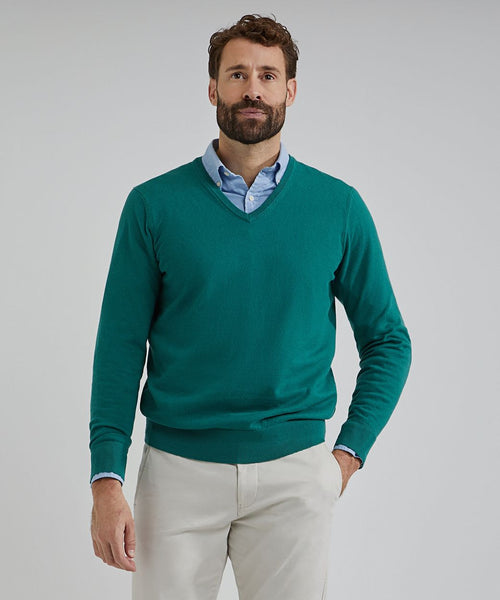 Steppin' Out trui cotton cashmere v-hals medium groen | Regular-fit