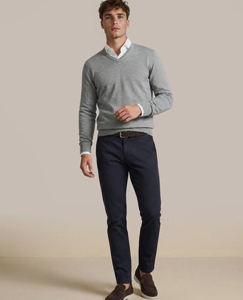 Steppin' Out trui cotton cashmere v-hals melange grijs | Regular-fit