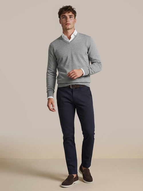 Steppin' Out trui cotton cashmere v-hals melange grijs | Regular-fit