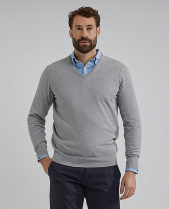 Steppin' Out trui cotton cashmere v-hals melange grijs | Regular-fit