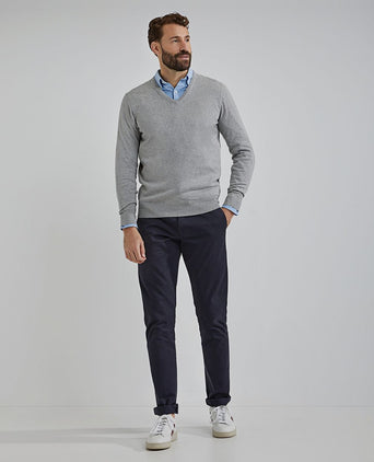 Steppin' Out trui cotton cashmere v-hals melange grijs | Regular-fit