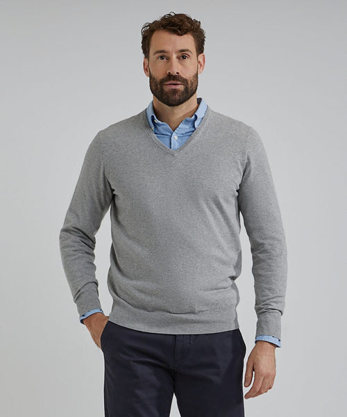 Steppin' Out trui cotton cashmere v-hals melange grijs | Regular-fit