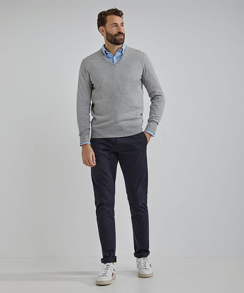 Steppin' Out trui cotton cashmere v-hals melange grijs | Regular-fit