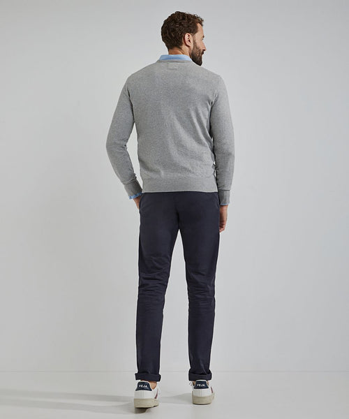 Steppin' Out trui cotton cashmere v-hals melange grijs | Regular-fit