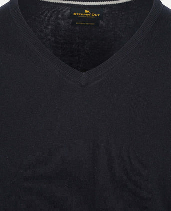 Steppin' Out trui cotton cashmere v-hals donkerblauw | Regular-fit