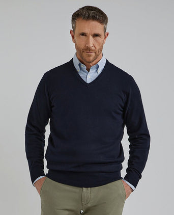 Steppin' Out trui cotton cashmere v-hals donkerblauw | Regular-fit