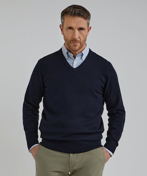Steppin' Out trui cotton cashmere v-hals donkerblauw | Regular-fit