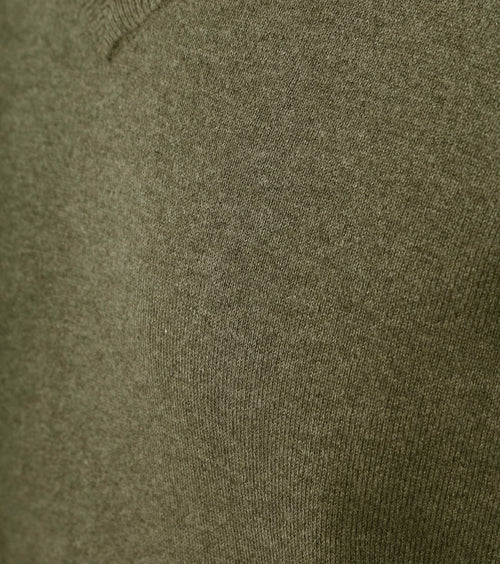 Trui cotton cashmere v-hals olijfgroen