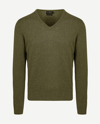 Trui cotton cashmere v-hals olijfgroen