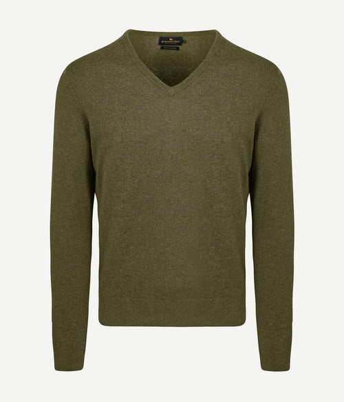 Steppin' Out trui cotton cashmere v-hals olijfgroen | Regular-fit