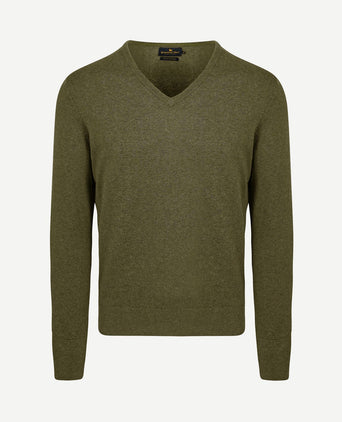 Trui cotton cashmere v-hals olijfgroen