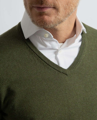 Trui cotton cashmere v-hals olijfgroen