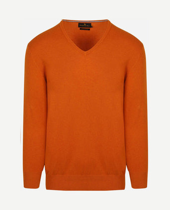 Trui cotton cashmere v-hals oranje