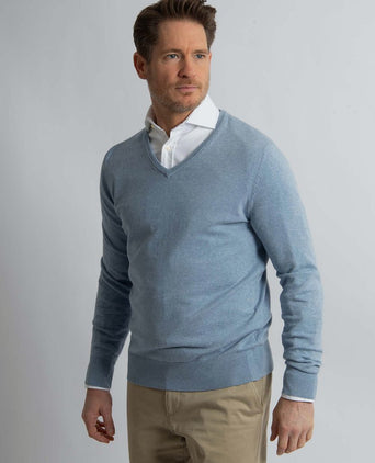 Steppin' Out trui cotton cashmere v-hals sky blue | Regular-fit