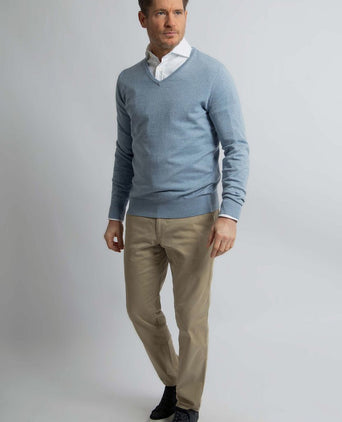 Steppin' Out trui cotton cashmere v-hals sky blue | Regular-fit