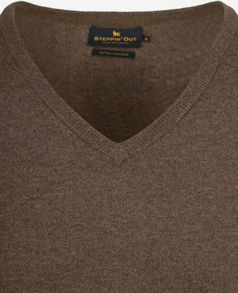 Steppin' Out trui cotton cashmere v-hals taupe melange | Regular-fit