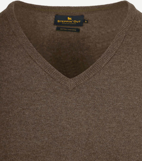 Steppin' Out trui cotton cashmere v-hals taupe melange | Regular-fit