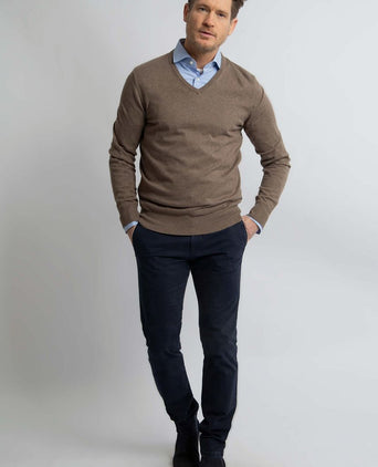 Steppin' Out trui cotton cashmere v-hals taupe melange | Regular-fit