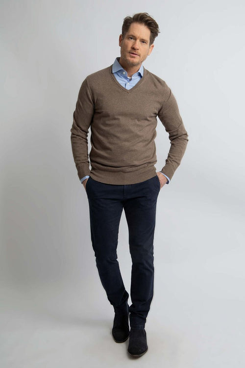 Steppin' Out trui cotton cashmere v-hals taupe melange | Regular-fit