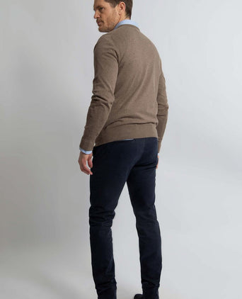 Steppin' Out trui cotton cashmere v-hals taupe melange | Regular-fit