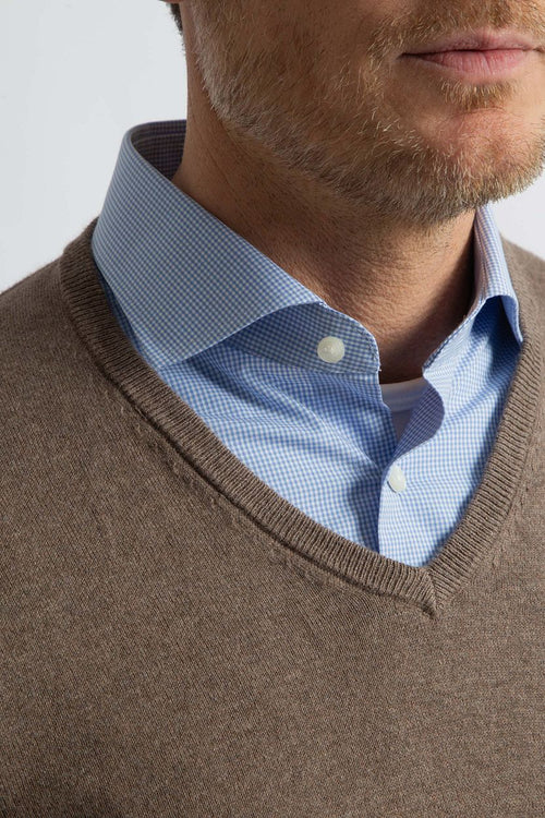 Steppin' Out trui cotton cashmere v-hals taupe melange | Regular-fit