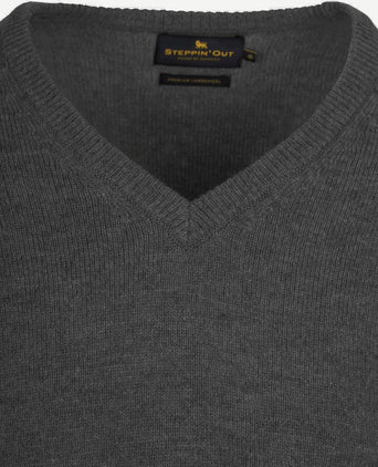 Steppin' Out trui v-hals lamswol antraciet | Regular-fit