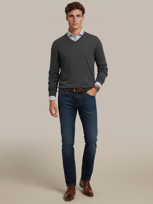 Steppin' Out trui v-hals lamswol antraciet | Regular-fit