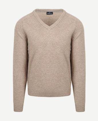 Trui v-hals lamswol beige
