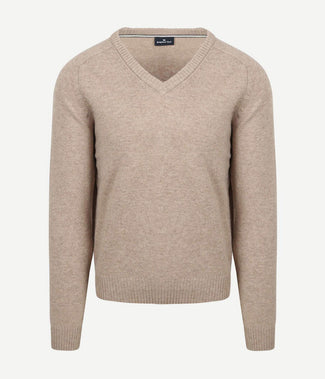 Trui v-hals lamswol beige Trui v-hals lamswol beige