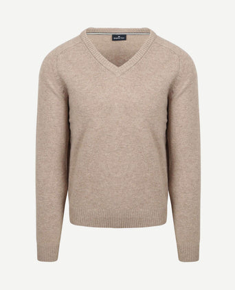 Trui v-hals lamswol beige