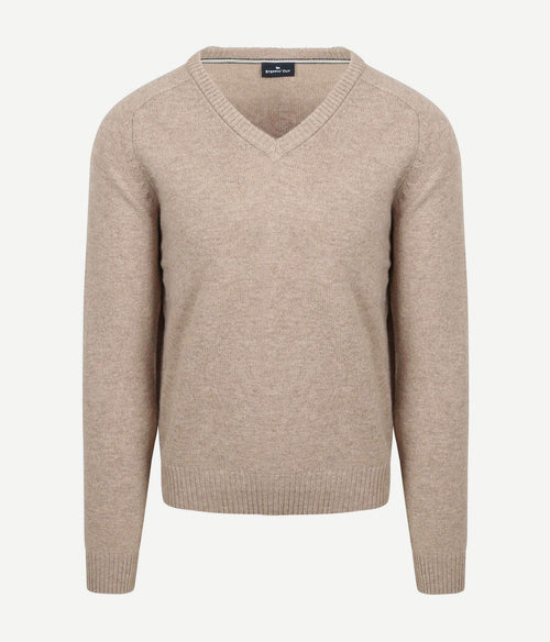 Steppin' Out trui v-hals lamswol beige | Regular-fit