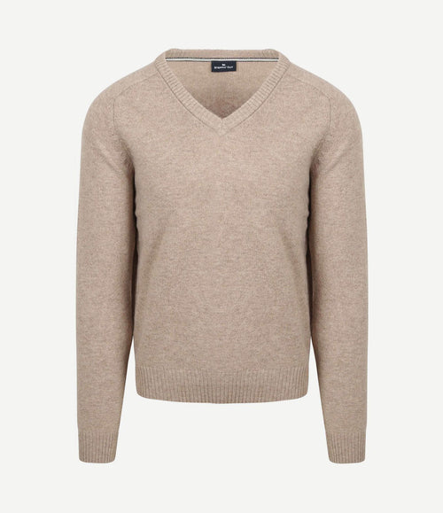 Trui v-hals lamswol beige