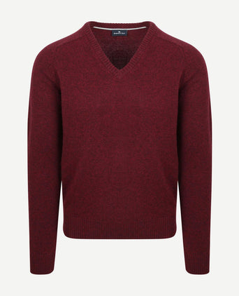 Trui v-hals lamswol bordeaux