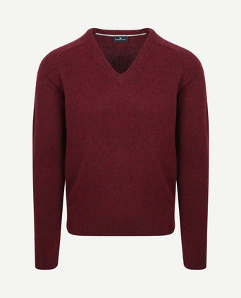 Trui v-hals lamswol bordeaux