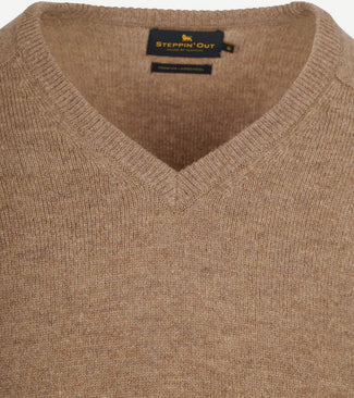 Trui v-hals lamswol camel Trui v-hals lamswol camel