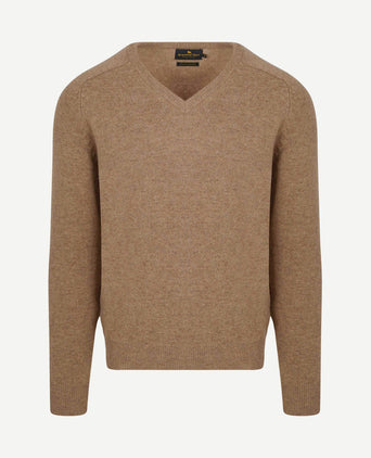 Trui v-hals lamswol camel