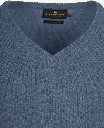 Steppin' Out trui v-hals lamswol mid blauw | Regular-fit