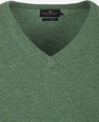 Steppin' Out trui v-hals lamswol mid groen | Regular-fit