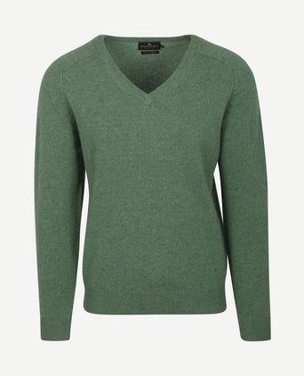 Trui v-hals lamswol mid groen