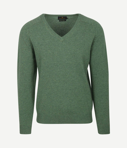Trui v-hals lamswol mid groen