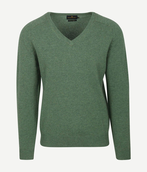Trui v-hals lamswol mid groen